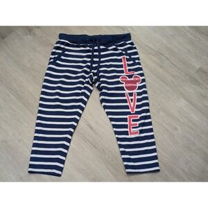 Disney Parks Pants Womens Large Blue White Striped Love Mickey Jogger JP2422